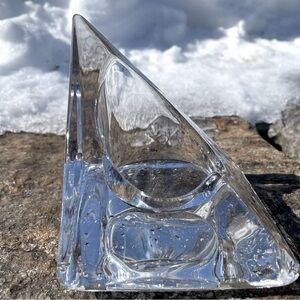 Vintage Nybro Sweden pyramid candle holder, MCM art glass, excellent condition